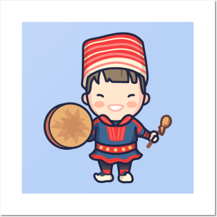 Cute Norwegian Drummer Boy in Traditional Clothing Posters and Art